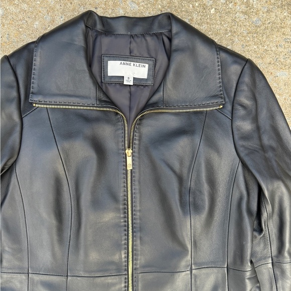 Anne Klein Women's Mid-length Full Zipper Genuine Soft Leather Coat Black Small - Picture 3 of 8